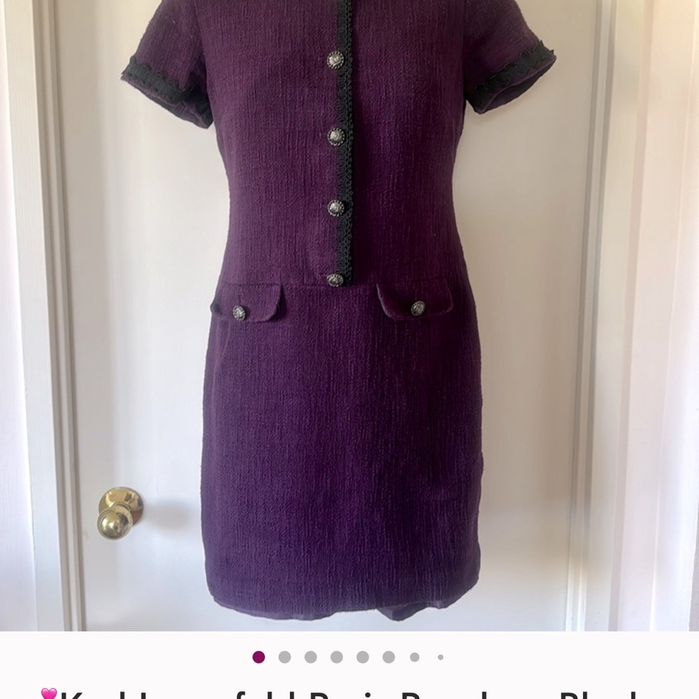 💕Karl Lagerfeld Paris Purple w Black Trim Tweed Dress 4 VGUC